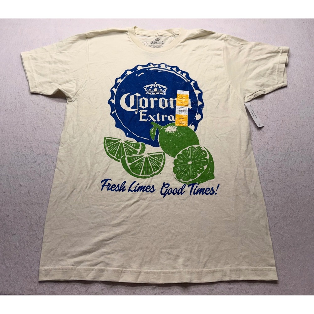 Corona Extra Fresh Limes Good Times Graphic T-Shirt Mens Large Cream New